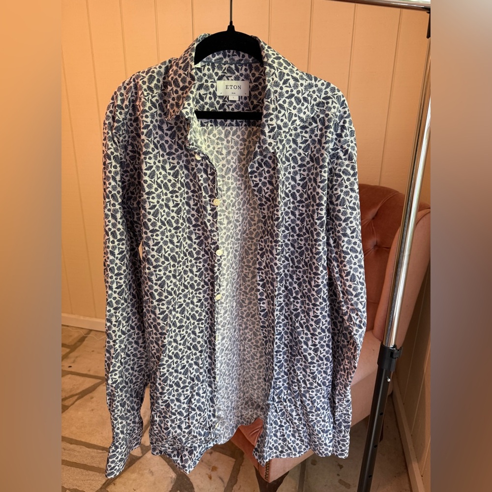Eton Navy and White Abstract Shirt